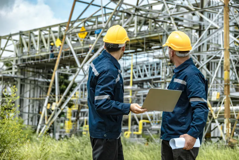 Engineers collaborating on power infrastructure project